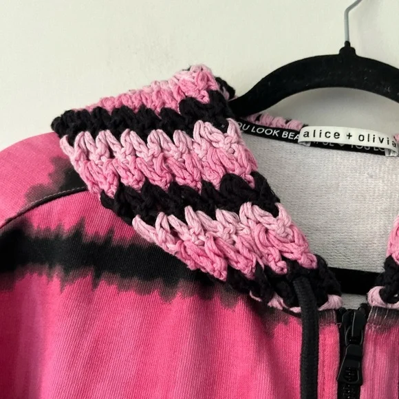Alice + Olivia Crochet Hooded Tie Dyed Zip-up Hoodie- Cotton Blend - Sma… - Picture 10 of 12